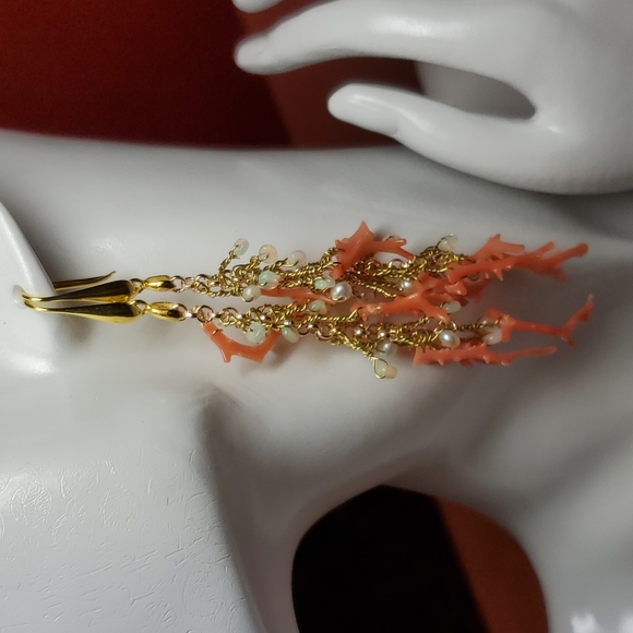 Coral earrings and opals are tears of Mermaids 18k over 925 no515 - Picture 5 of 8